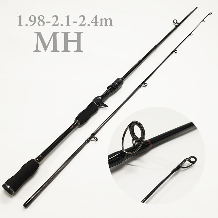 cần câu - Cần câu lure máy ngang RomGood đen 1.98m-2.1m-2.4m độ cứng MH thân carbon đầu bu chống xoắn RG-1
