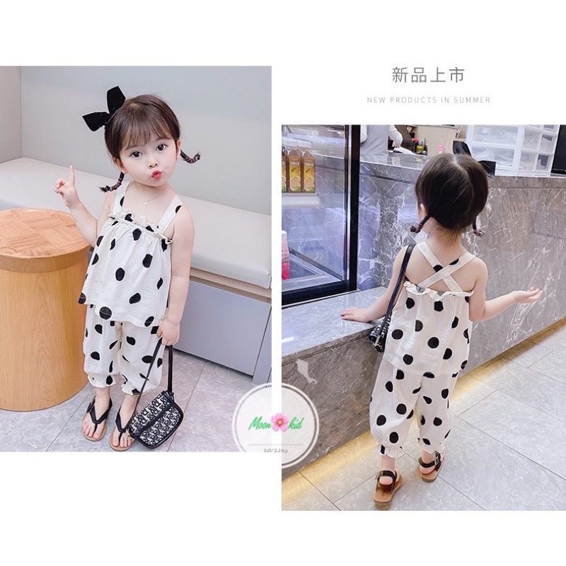 Bộ chấm bi dây chéo lưng cho bé gái