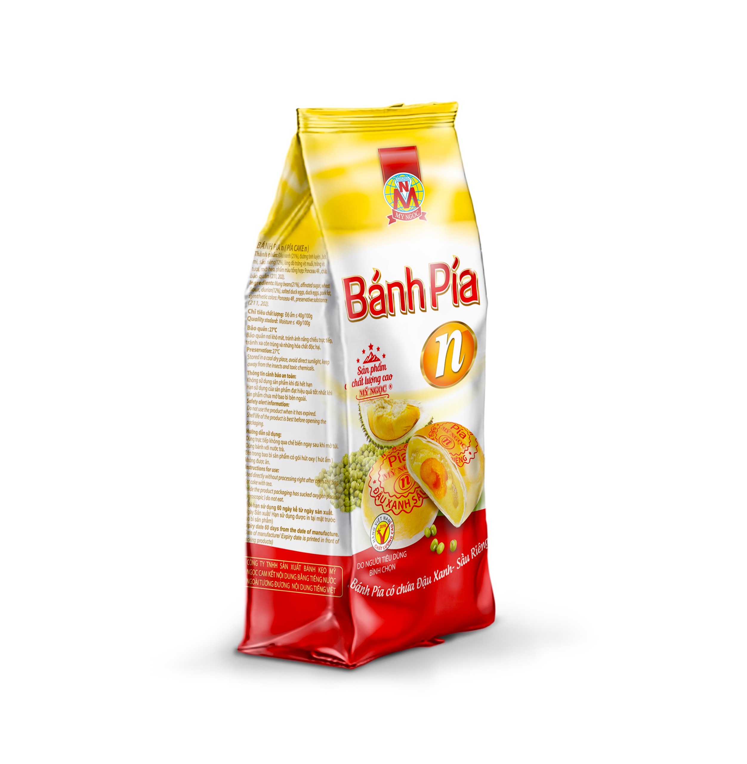 NEW 310g 4 Bánh pía N đậu xanh SẦU RIÊNG CHÍN, 1 bánh có 1/4 TRỨNG MUỐI, thơm SẦU RIÊNG tươi – mát ĐẬU XANH – NGỌT VỪA