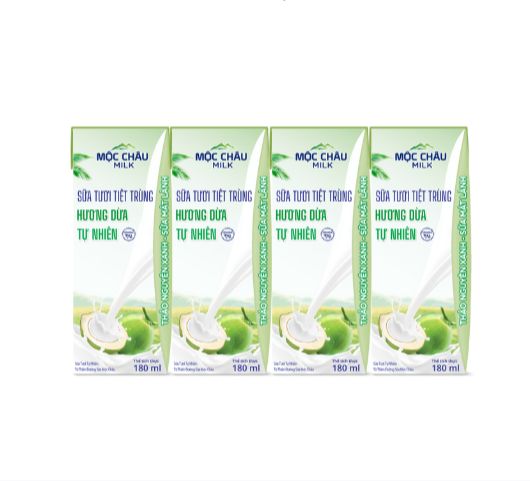 1 Lốc 4 Hộp Sữa Tươi Tiệt Trùng Vị Dừa Mộc Châu Milk 180ml/Hộp