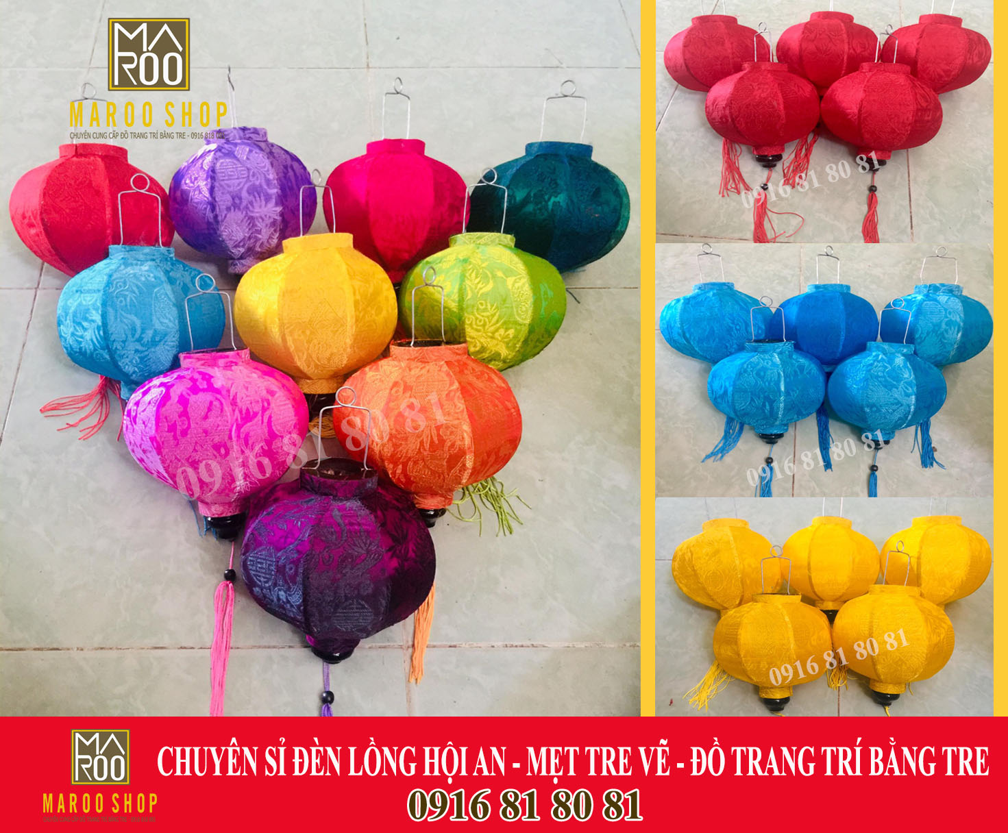 COMBO 10 Đèn lồng Hội An size 20 cm vải lụa đủ màu chuyên dùng trang trí