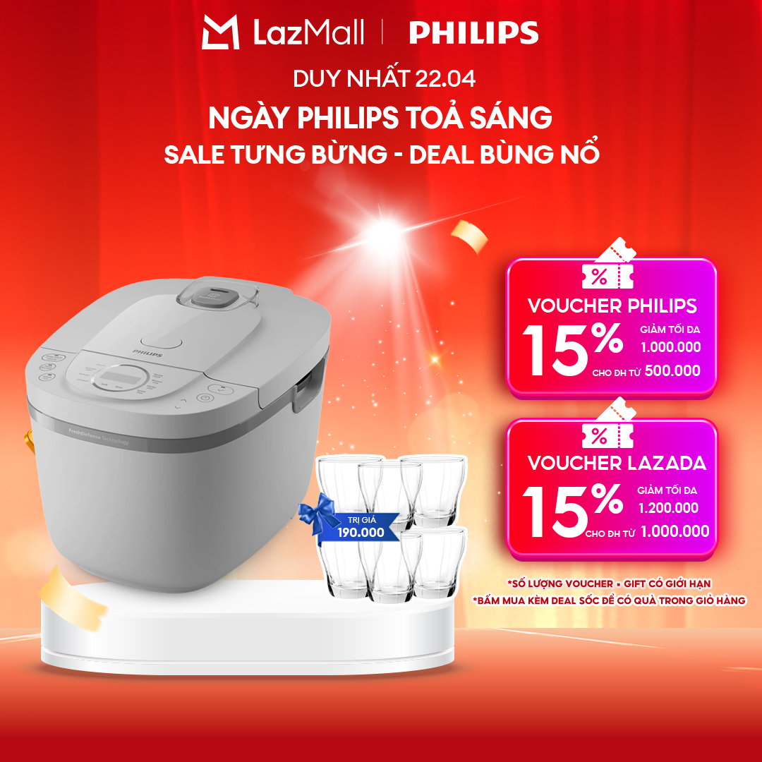 [NGÀY THƯƠNG HIỆU TỎA SÁNG DUY NHẤT 22.04] Nồi Cơm Điện Tử Philips HD4719/32  1.8L||công nghệ FreshDefense|Làm nóng 3D - Hàng Chính Hãng