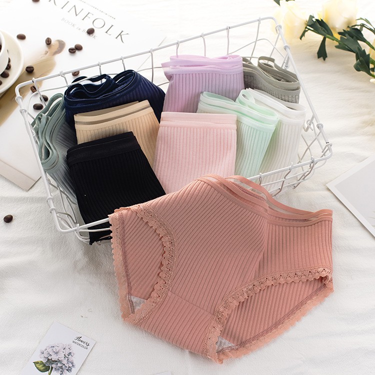 Quần Lót Nữ Cotton viền ren gân tăm kháng khuẩn hoạ tiết viền ren sexy điệu đà - QL Tăm phối ren