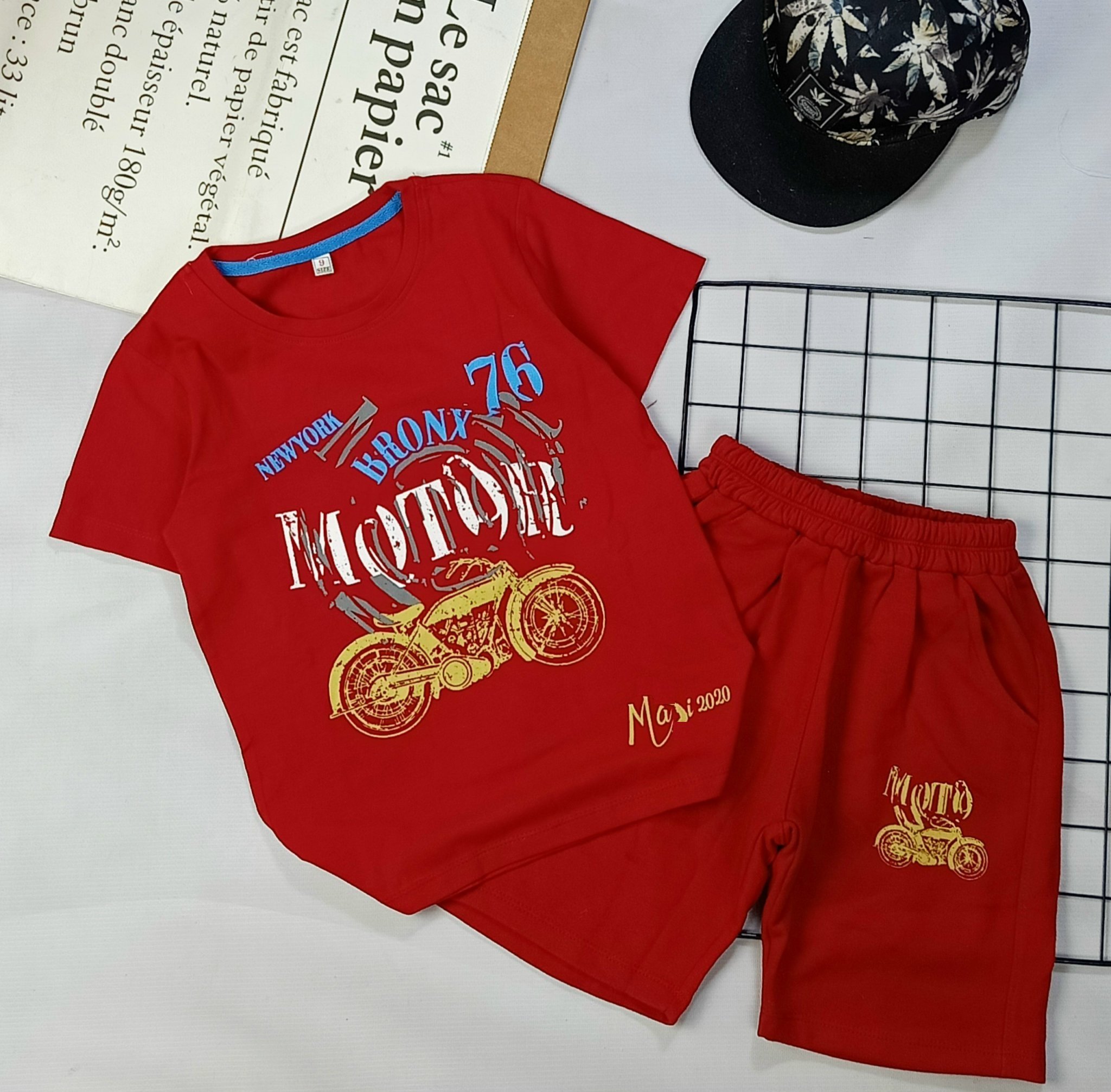 20-40kg Bộ quần áo bé trai ngắn tay vải cotton