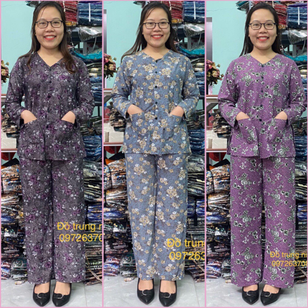 Bộ đồ tniên chất thun lạnh áo bà ba tay dài quần dài cho mẹ cho bà