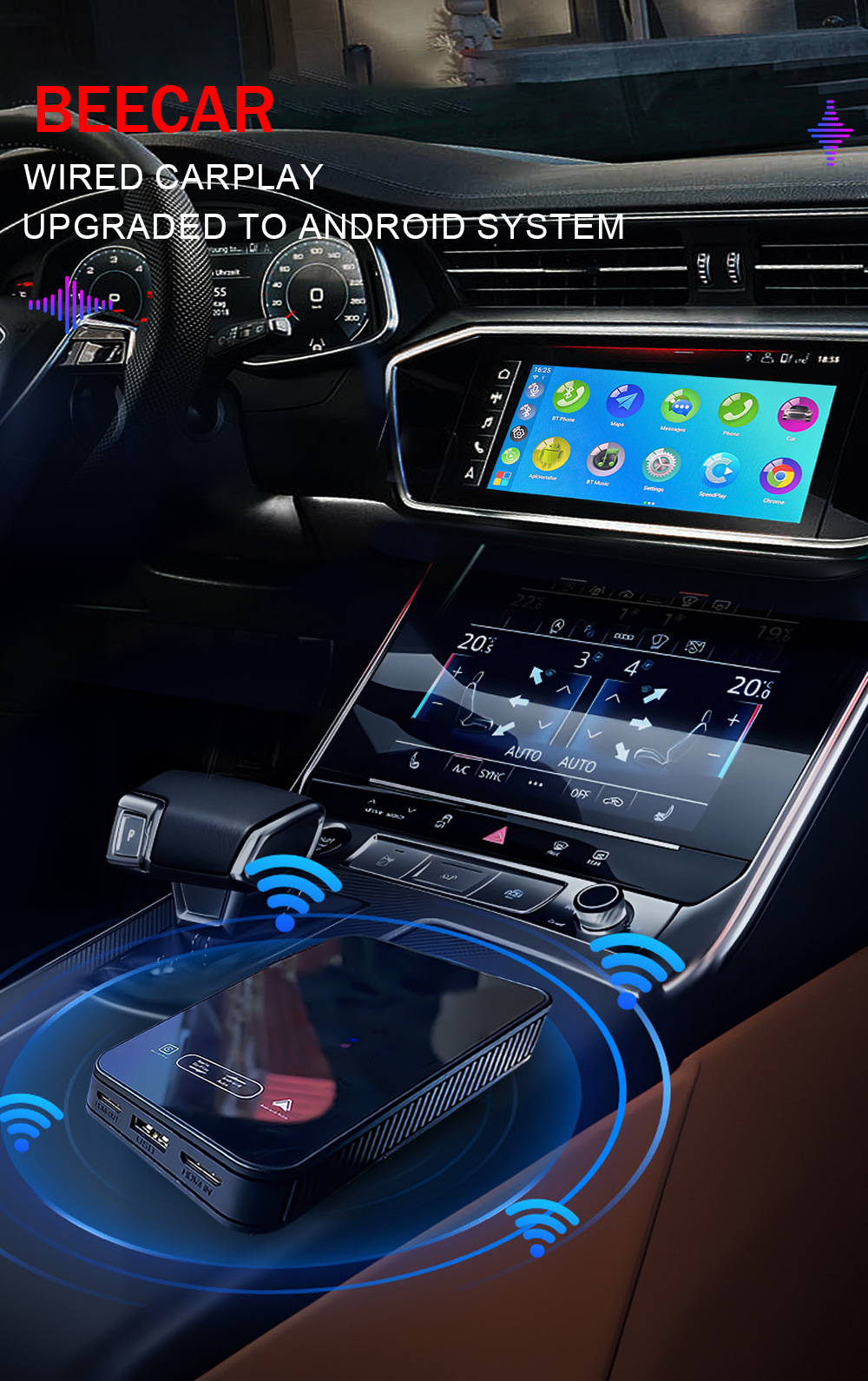 Bộ Carplay Android Box Ai Thế Hệ Mới BEECAR 2024 - Hỗ Trợ Cảm Biến Áp Suất Lốp Hoặc Camera Hành Trình Tích Hợp.