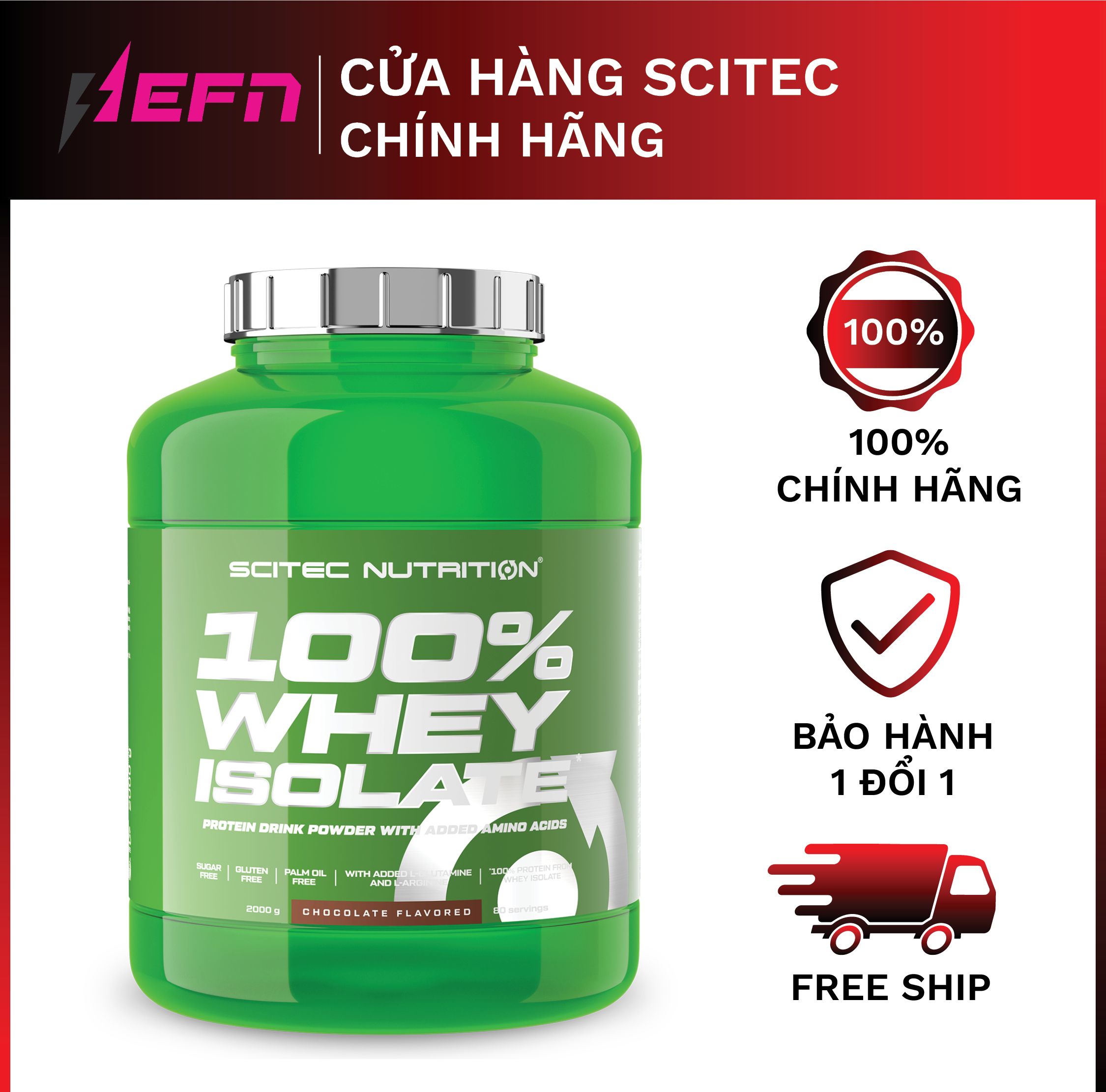 Whey | sữa tăng cơ cho người tập gym tinh khiết - scitec 100% whey isolate 2000g - chính hãng