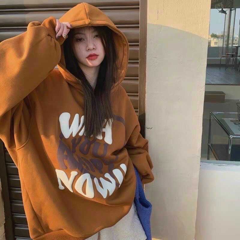 Áo Hoodie Basic Nam Nữ In chữ Nổi Wish Now chất nỉ bông mềm mịn dễ phối đồ