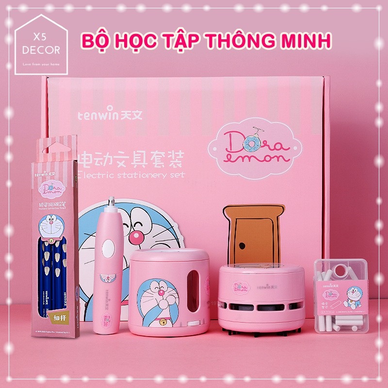 cập nhật Bộ Đồ Dùng Học Tập Cute Thông Minh Doraemon An toàn - Máy gọt bút chì Máy tẩy xóa Máy hút rác vụn - BH 12 tháng