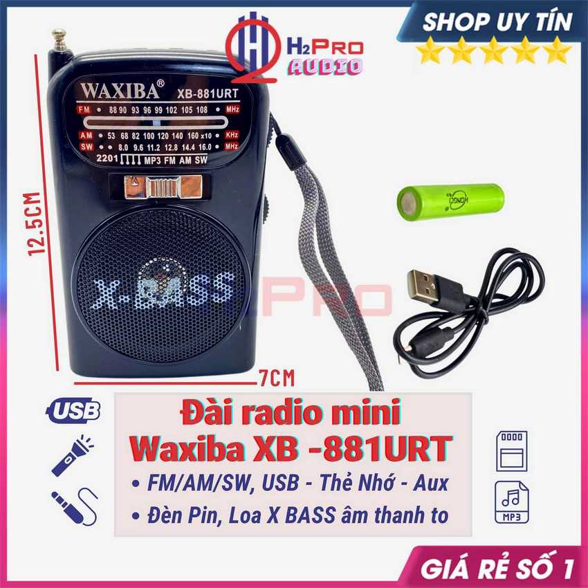 Đài Radio Mini, Đài Radio Cho Người Già Waxiba XB-881URT Cao Cấp Mp3/Usb/Thẻ Nhớ/Đèn Pin-Quà 50K Pin Sạc-H2Pro Audio
