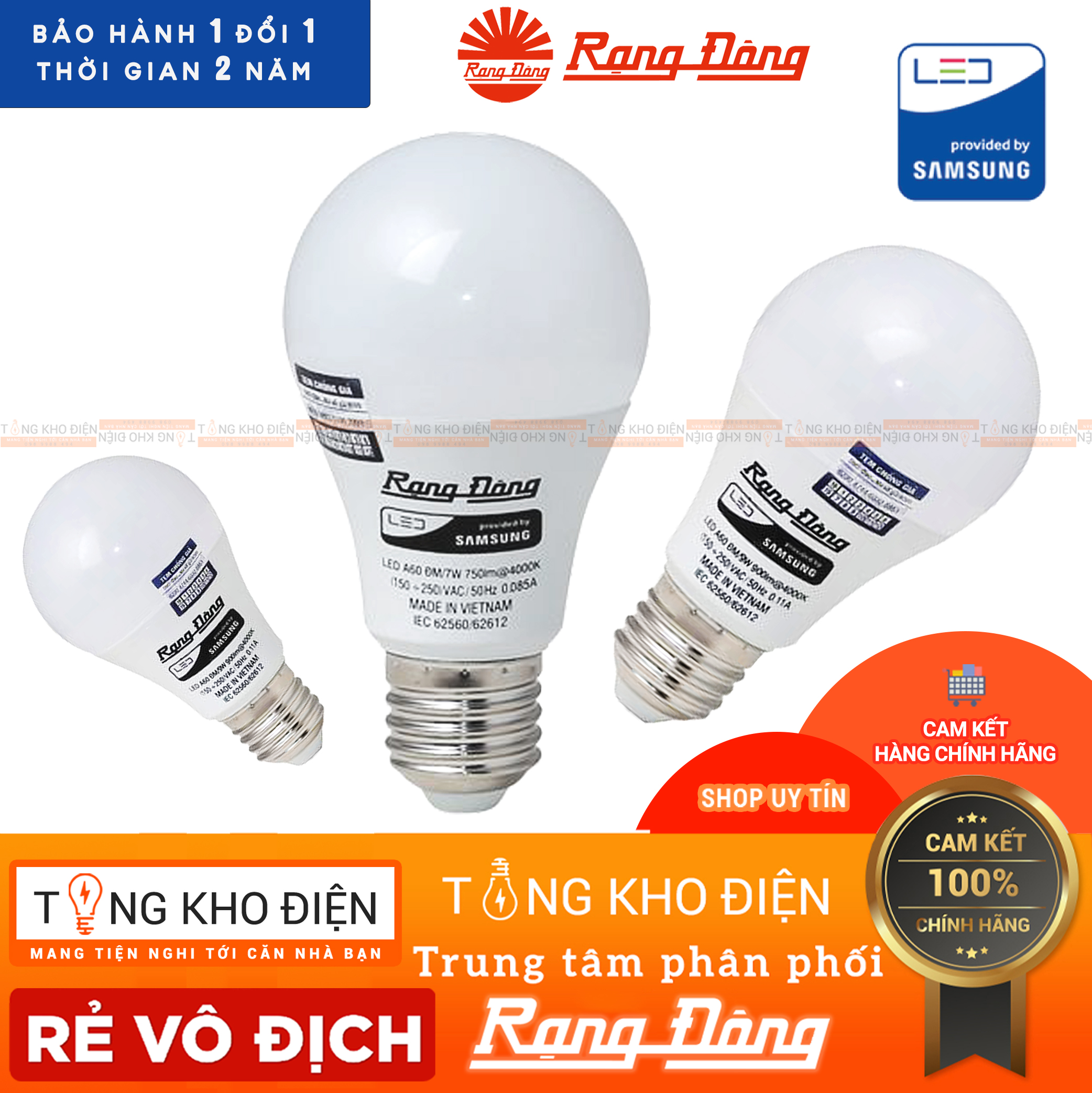 Bóng đèn LED Rạng Đông, ChipLED SAMSUNG, 2 năm bảo hành [CHÍNH HÃNG]