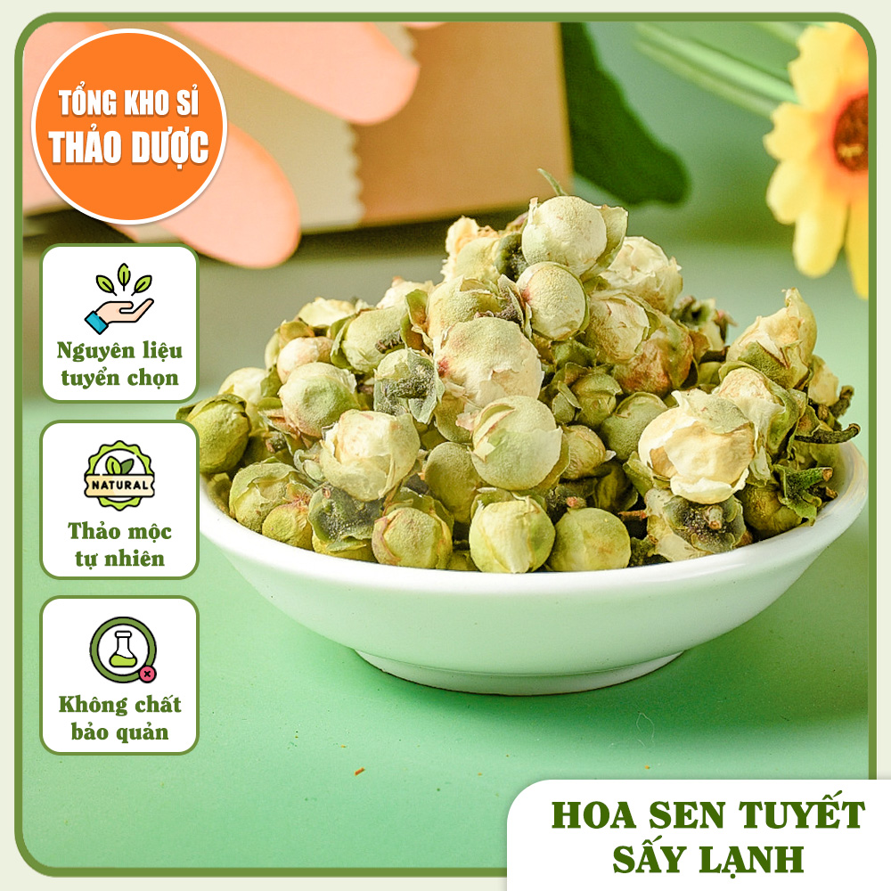 Hoa sen tuyết sấy lạnh 100g, trà sen tuyết xanh, nguyên nụ, thơm, đẹp, không lẫn tạp chất, dùng pha trà