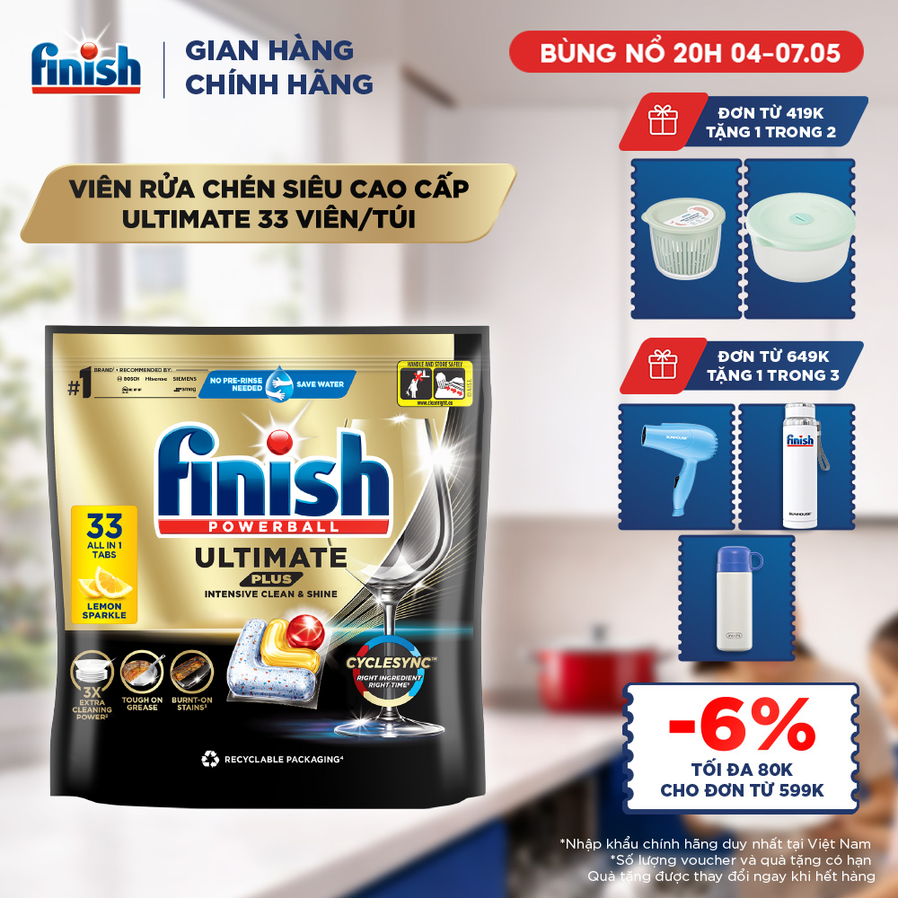 [Mới] Viên Rửa Chén Bát Finish Ultimate Plus 18 Viên
