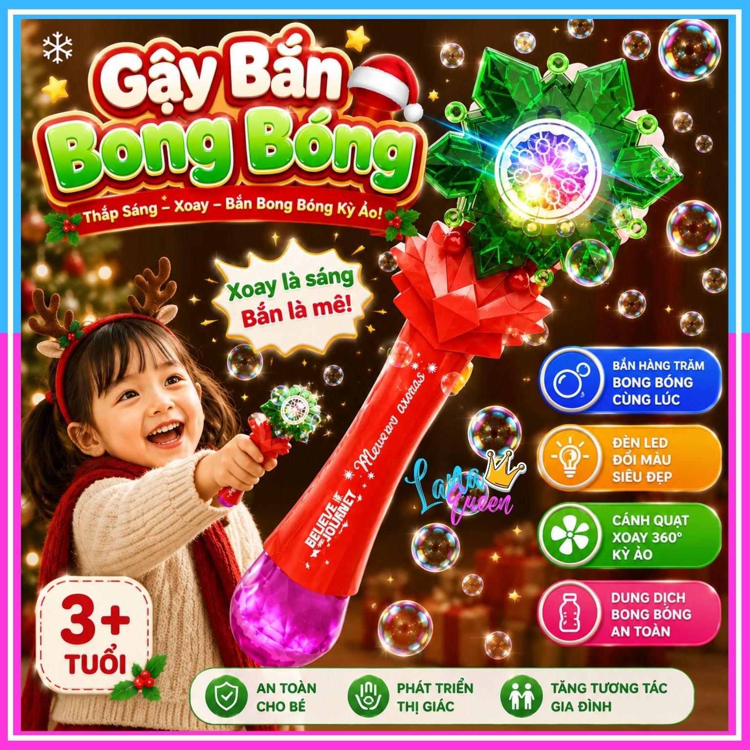 Snowflake-Shaped Christmas Bubble Blowing Stick Toy - Christmas Ball Shooter - Christmas Magic Wand Gift for Children - Lana Queen
