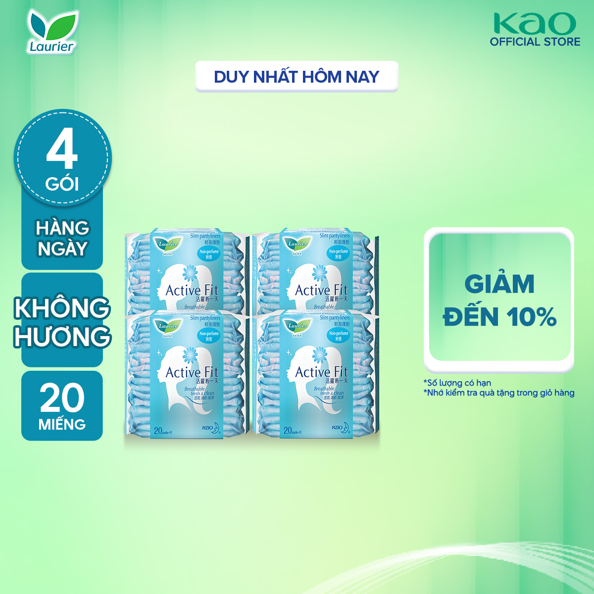 Combo 4 Băng vệ sinh hàng ngày Laurier Active Fit mềm mịn khô thoáng 20 miếng