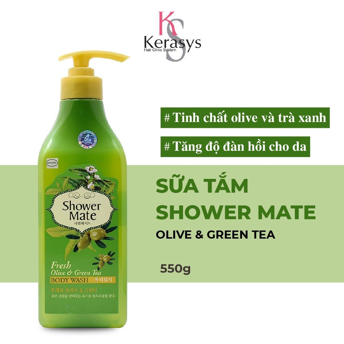Sữa tắm cao cấp Hàn Quốc Shower Mate Olive & Green Tea tinh chất olive và trà xanh 550ml