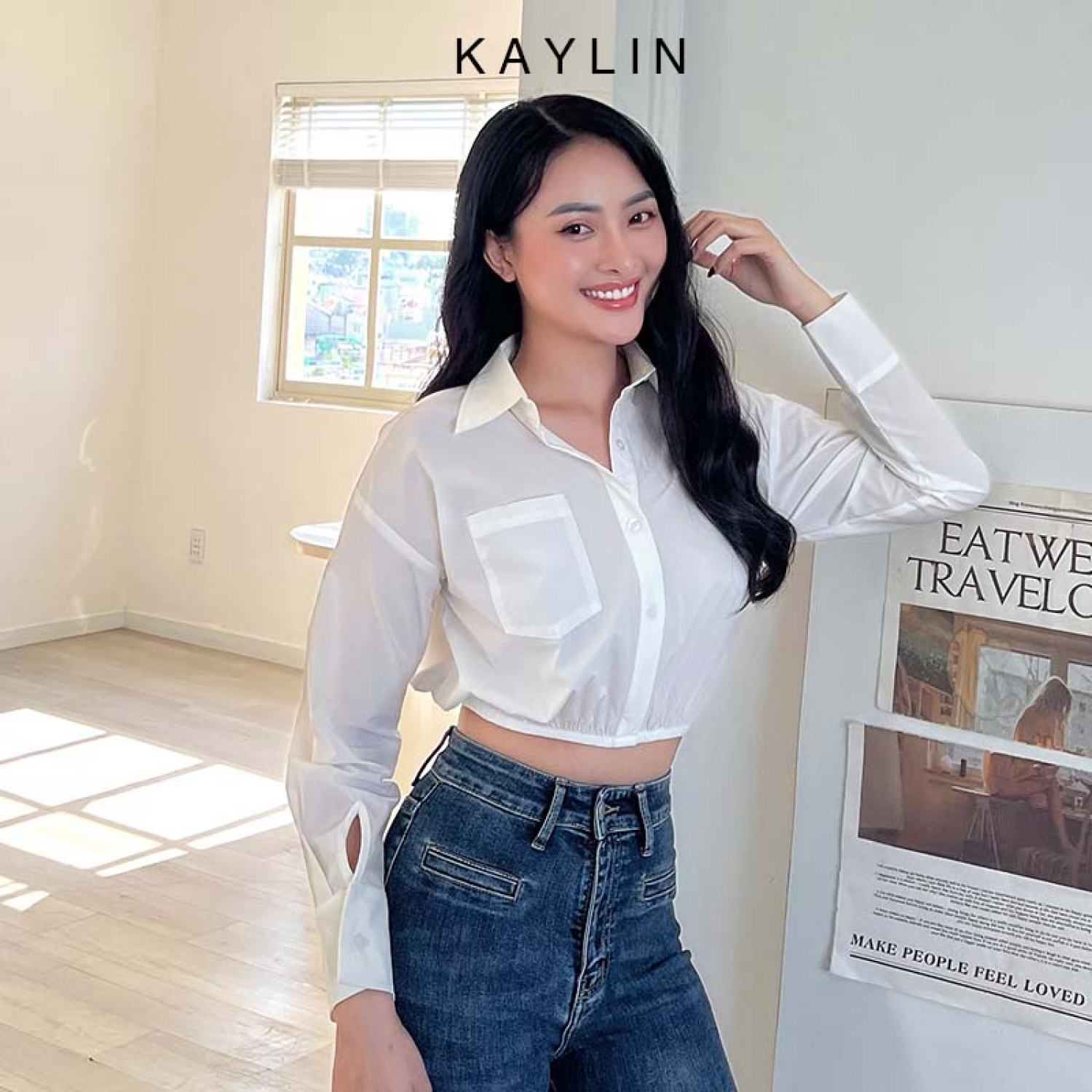 Áo sơ-mi phối bo thun thời trang kaylin - n1970
