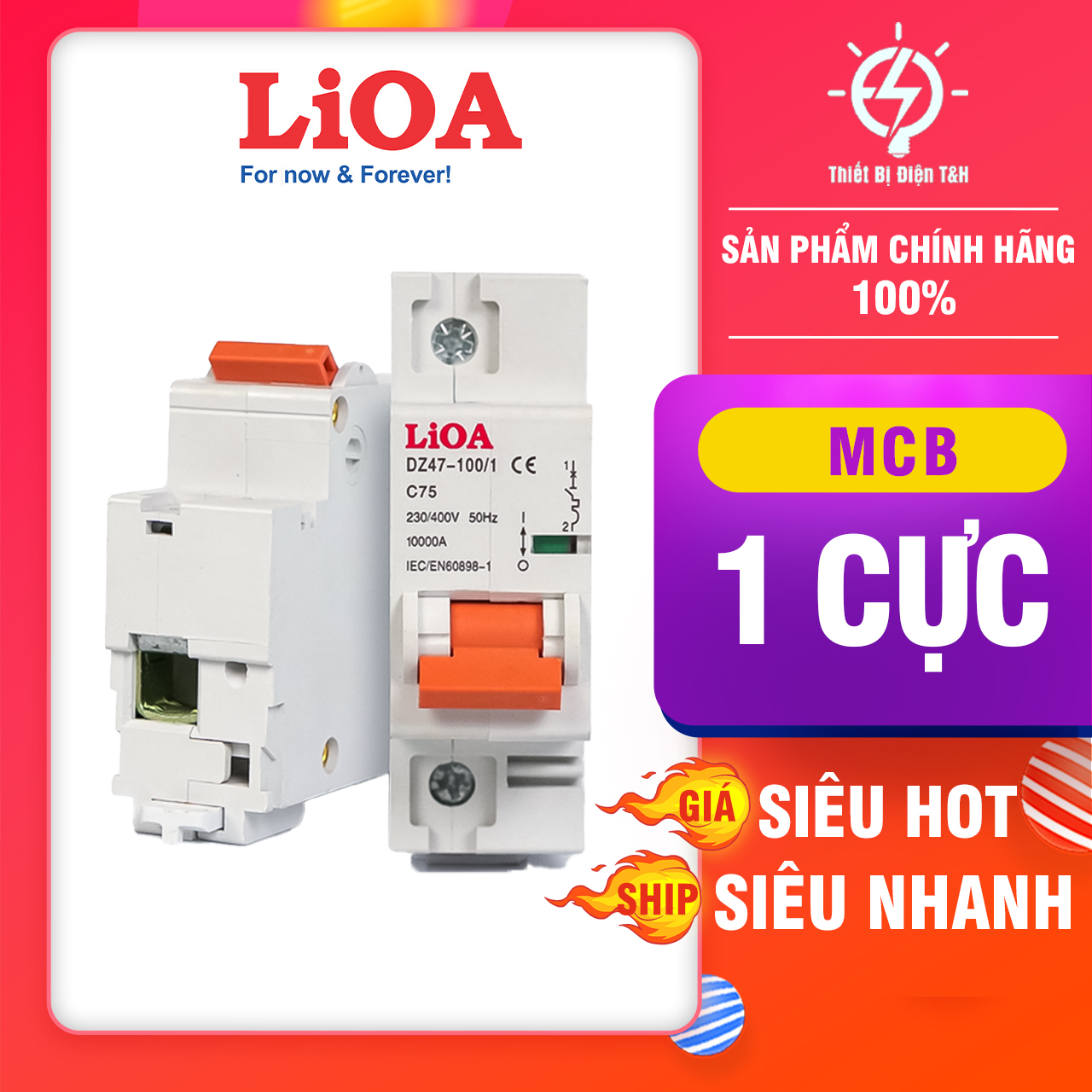 Cầu dao tự động, Aptomat, CB, 1 cực LIOA, dòng cắt 4.5KA, chịu tải 6A, 25A, 32A, 63A, 75A, 100A