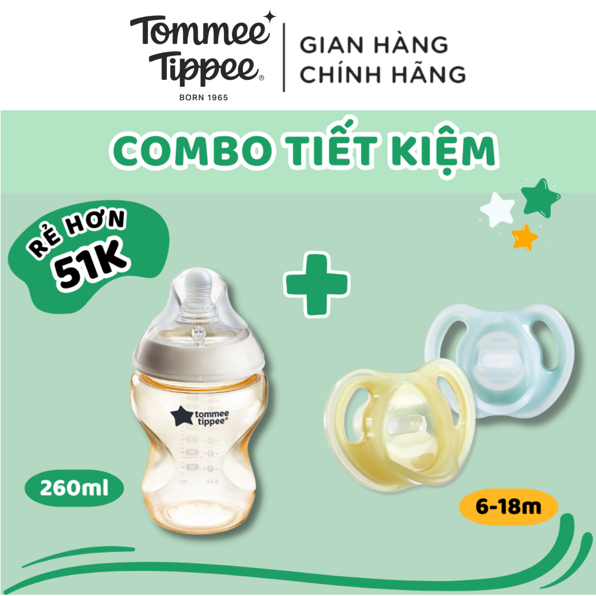 Combo ty ngậm silicon siêu nhẹ tommee tippee ultra light 6-18m & bình sữa ppsu ty siêu mềm tommee tippee 260ml
