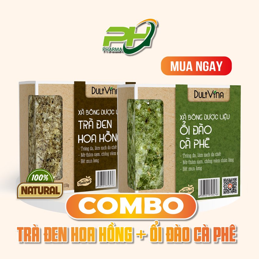 Combo xà phòng thảo dược trà đen hoa hồng ổi đào cà phê làm sạch sâu giúp trẻ hóa tái tạo da