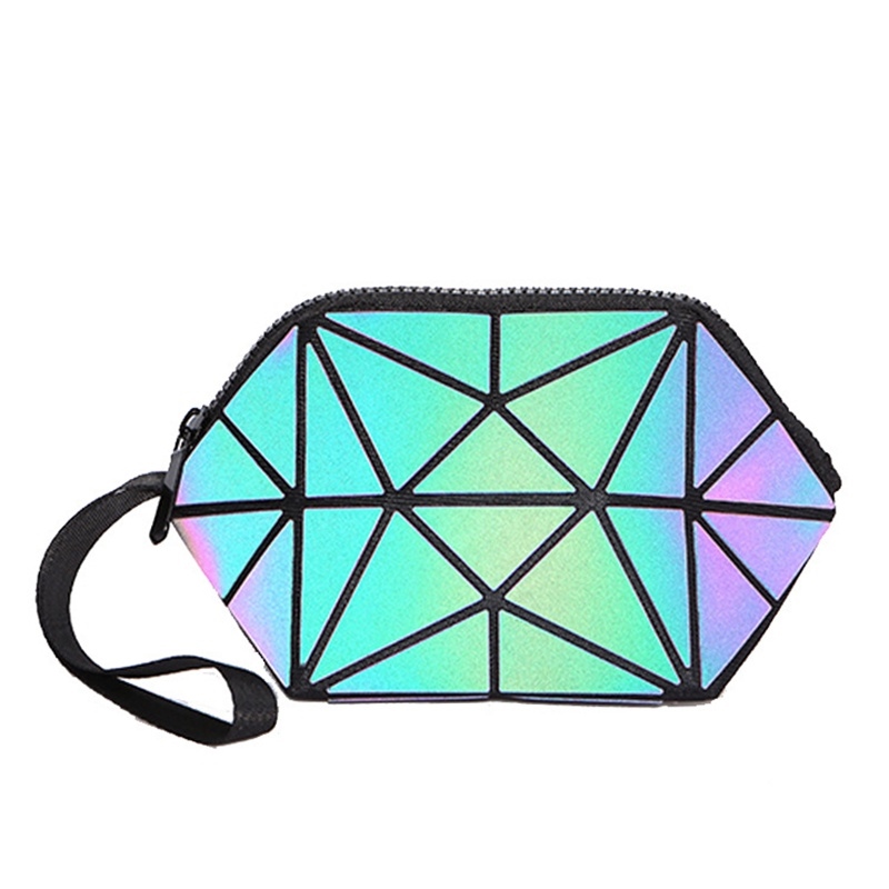 ✽ Women's Mini Makeup Bag Geometric Luminous Folding Clutch Purse Storage Toiletry Bag