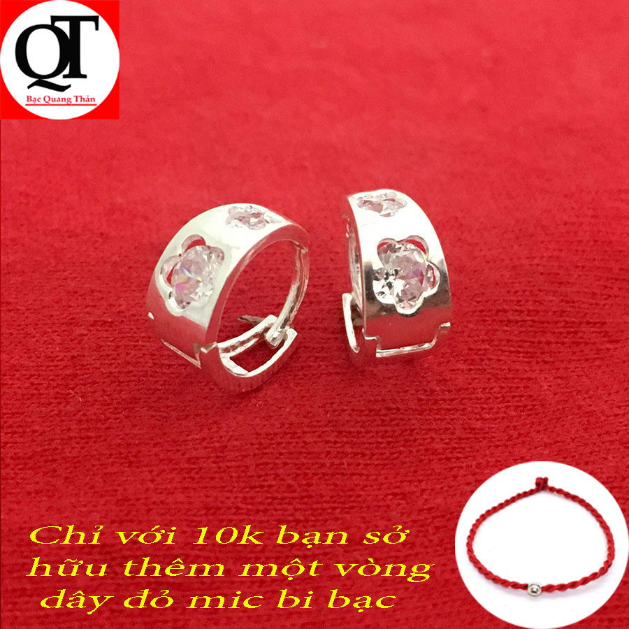 Bông tai bạc nữ phong cách thời trang, khuyên tai nữ Bạc Quang Thản kiểu tròn đeo sát tai gắn đá kim cương nhân tạo chất liệu bạc thật không xi mạ phù hợp cho mọi lứa tuổi  – QTBT34