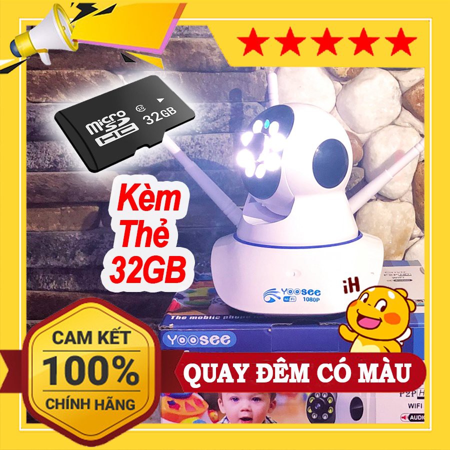Camera yoosee 3 râu 2.0 kèm thẻ 32gb-full hd 1080p