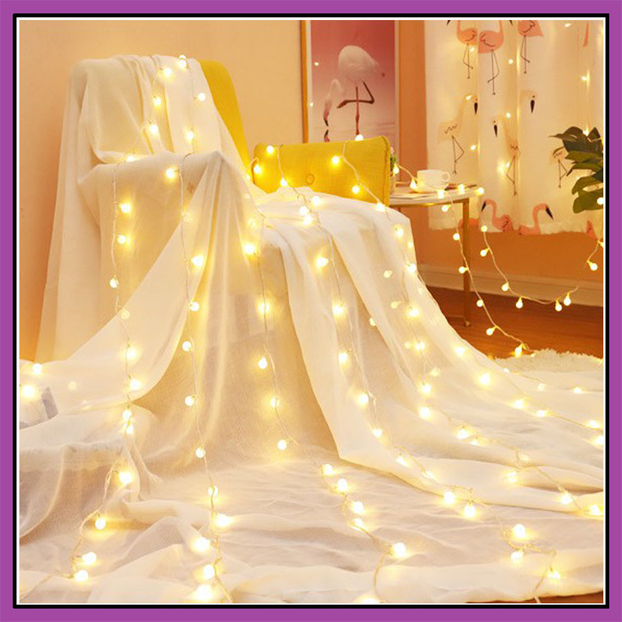 Đèn LED trang trí màu vàng ấm không nhấp nháy- 3 mét 20 bóng- dùng pin, chống nước