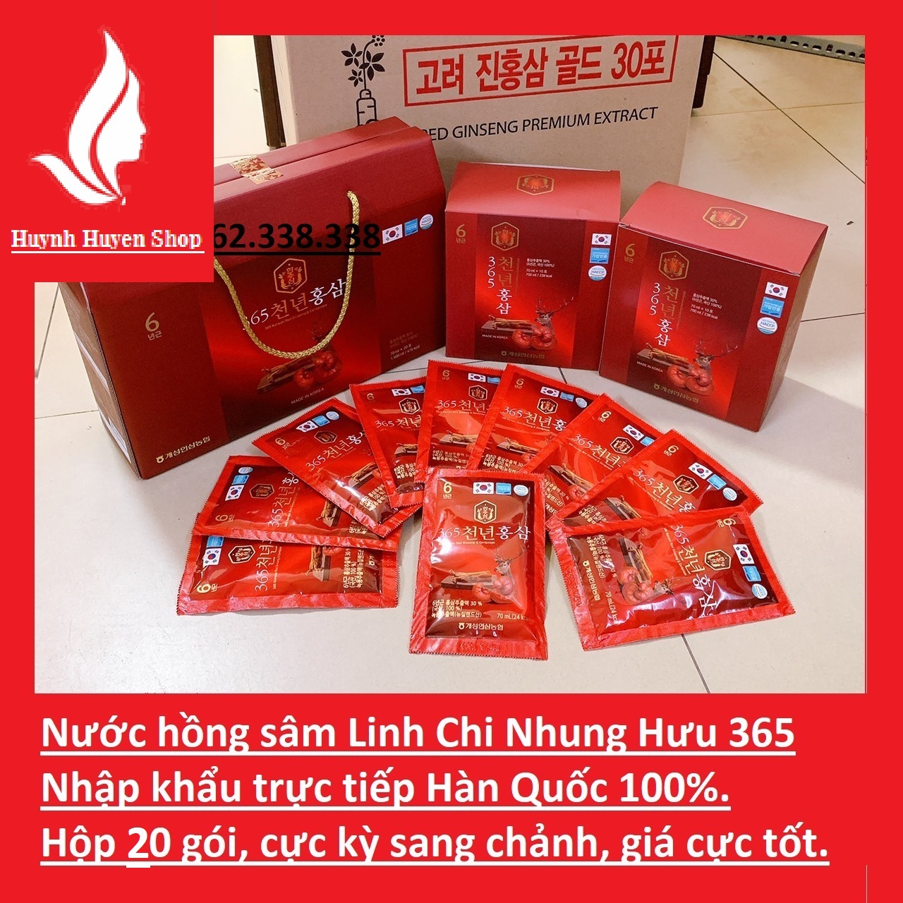 [Chính hãng - Giá sỉ] Nước uống hồng sâm linh chi nhung h.u.o.u HanSuSan hộp lớn 20 gói*70ml