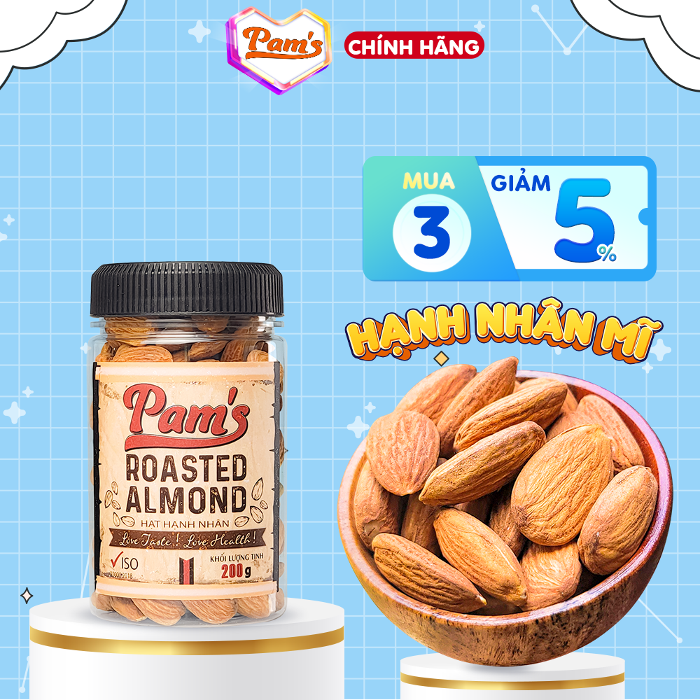 Hạnh nhân tách vỏ nhập khẩu Mỹ 200g/hũ, Hạt hạnh nhân size 25-28 thơm ngon, béo bùi