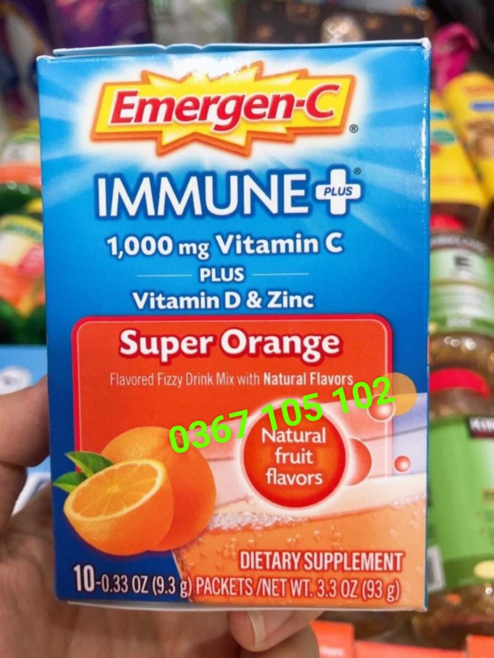 Bột sủi C Emergen-C Immune Plus vitamin DSuper Orange 10 gói nội địa Mỹ