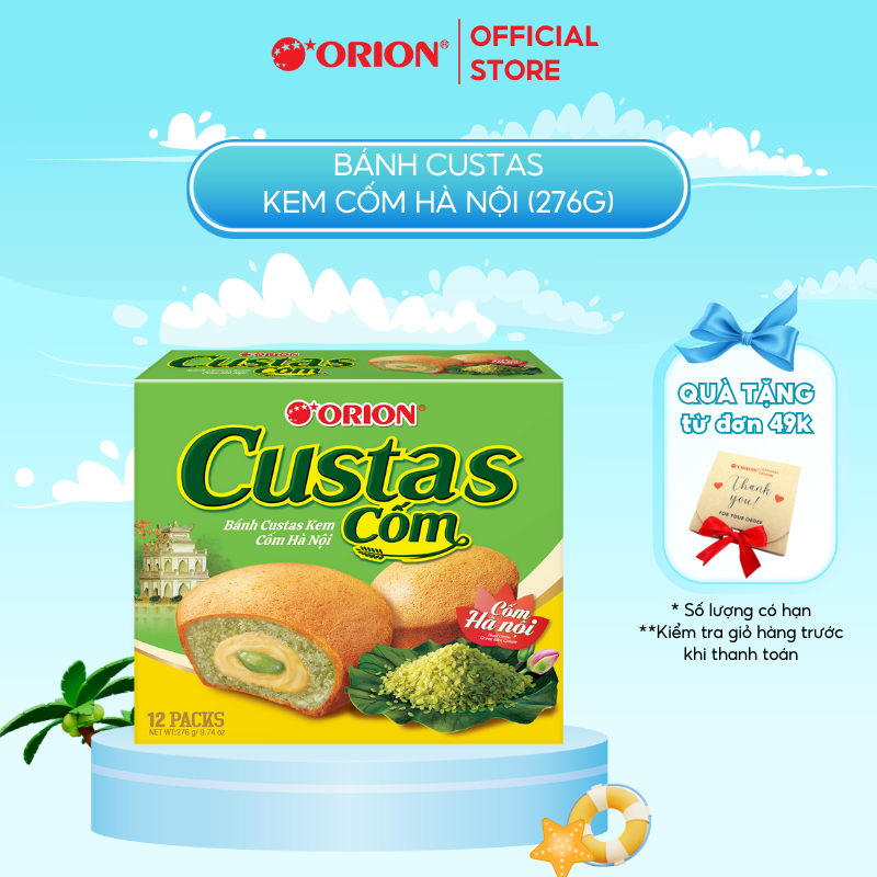 Hộp 12 gói bánh orion custas 12p vị cốm hà nội