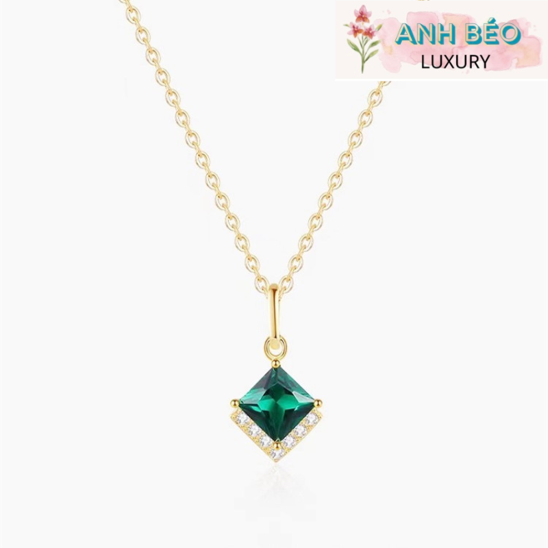 Dây chuyền mạ vàng đính đá Sapphire màu xanh hình thoi