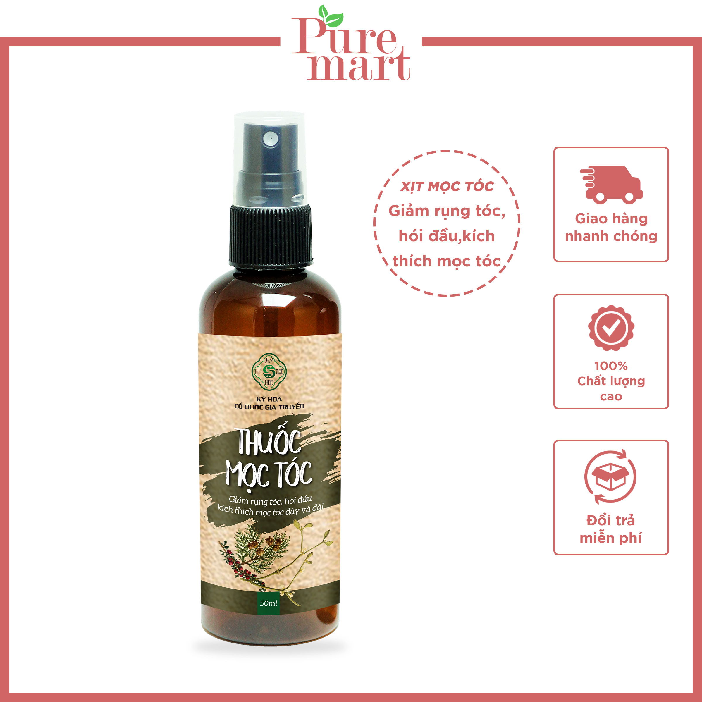 [FREESHIP] Xịt Kích Thích Mọc Tóc Nhanh Cổ Dược Kỳ Hoa PM15 Dưỡng Tóc Và Da Đầu Khỏe Mạnh, Giúp Kích Thích Mọc Tóc, Tóc Mọc Nhanh, Ngăn Ngừa Gàu, Ngứa Da Đầu - Pure Mart