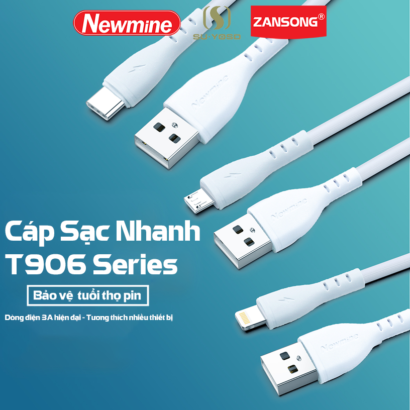 Cáp sạc nhanh 3a t906 hỗ trợ type c/micro/ios usb 1m cho điện thoại android/ios