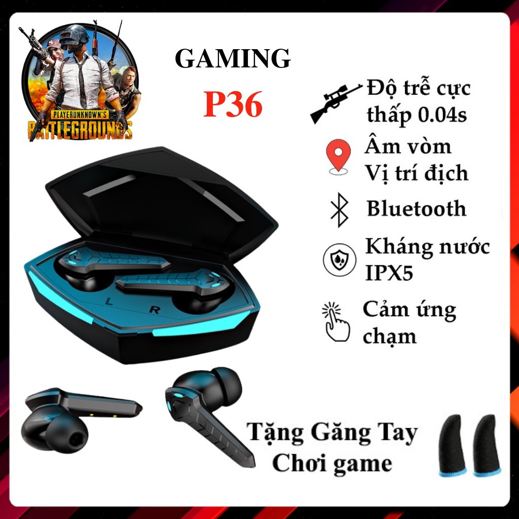 Tai nghe bluetooth gaming p36,tai nghe tws gaming pro, có mic , độ trễ cực thấp 0.045s