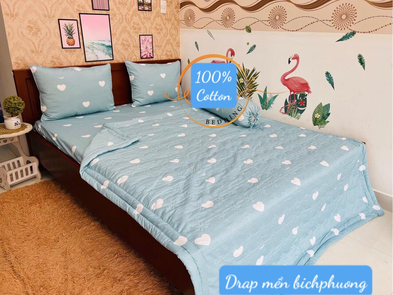 [HCM]Bộ Drap Cotton Thắng Lợi Kèm Mền Chần Gòn { 5 món } CHUẪN LOGO / có bán riêng mền lẻ