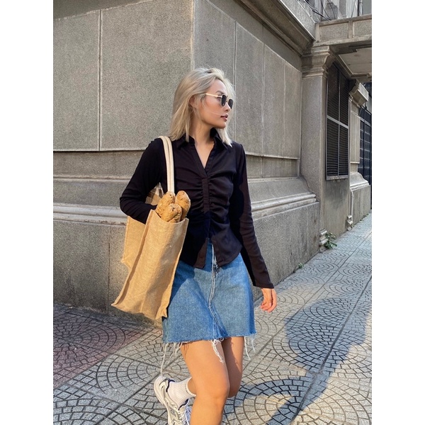 Chân váy jeans ráp cắt lai ôm form mieu - hd24