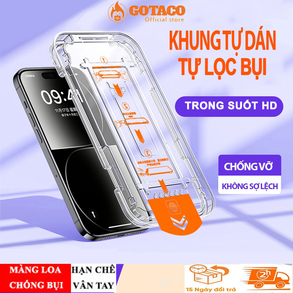 Kính cường lực khung tự dán tự hút bụi dễ dàng dán iphone 16 pro max 15 promax 13 pro max 14 pro max 16plus Xsmax 13Pro[RB]
