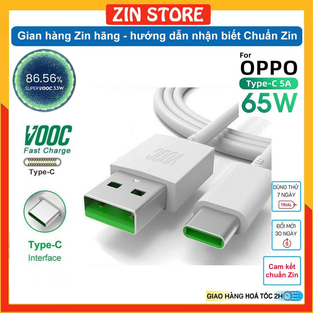 Cáp sạc nhanh oppo super vooc type- c 5a sạc nhanh 65w -120w - zin hãng bóc máy. sạc super dart realme