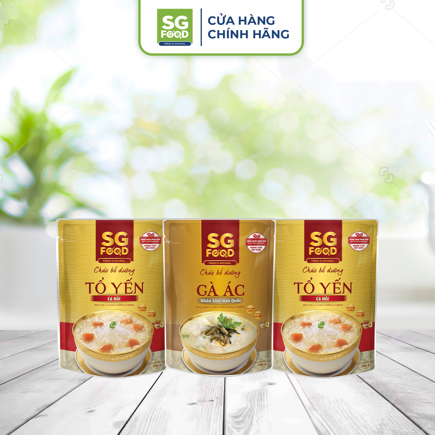 Lốc 36 - Combo 3 Cháo Bổ Dưỡng Sài Gòn Food 240G (2 Tổ Yến Cá Hồi, 1 Gà Ác)
