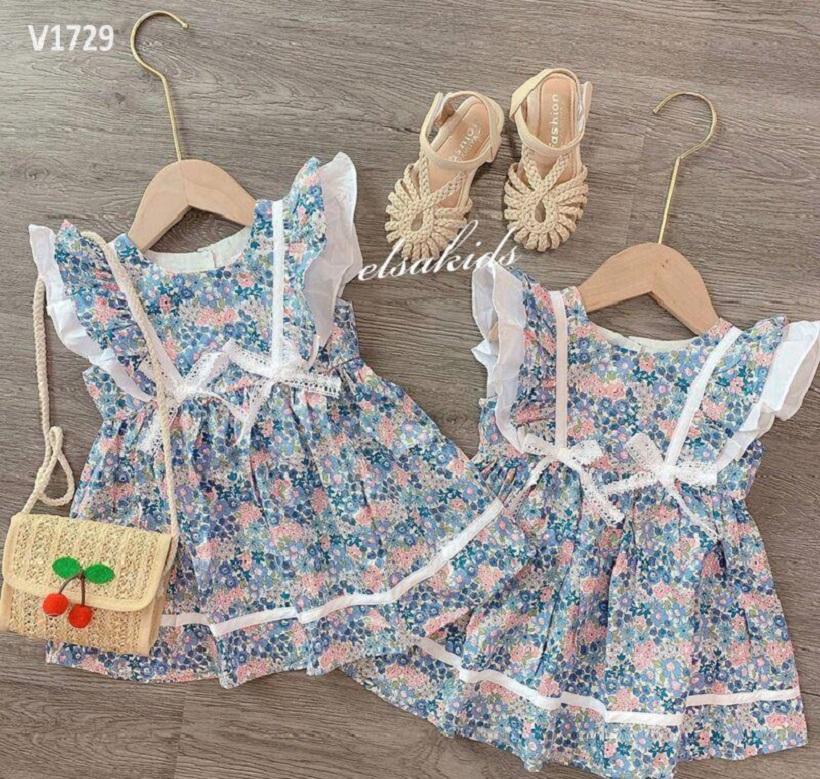 VÁY BÉ GÁI 💥 Váy cánh tiên hai nơ hoa xanh cực xinh cho bé 1-7 Tuổi