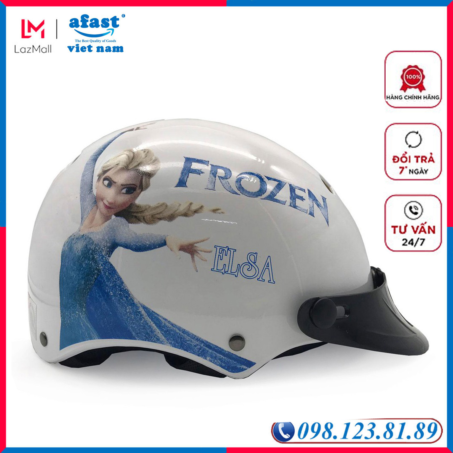 Nón bảo hiểm trẻ em nửa đầu Protec Kitty - họa tiết Công Chúa Elsa màu trắng cực xinh xắn - AFAST VIỆT NAM