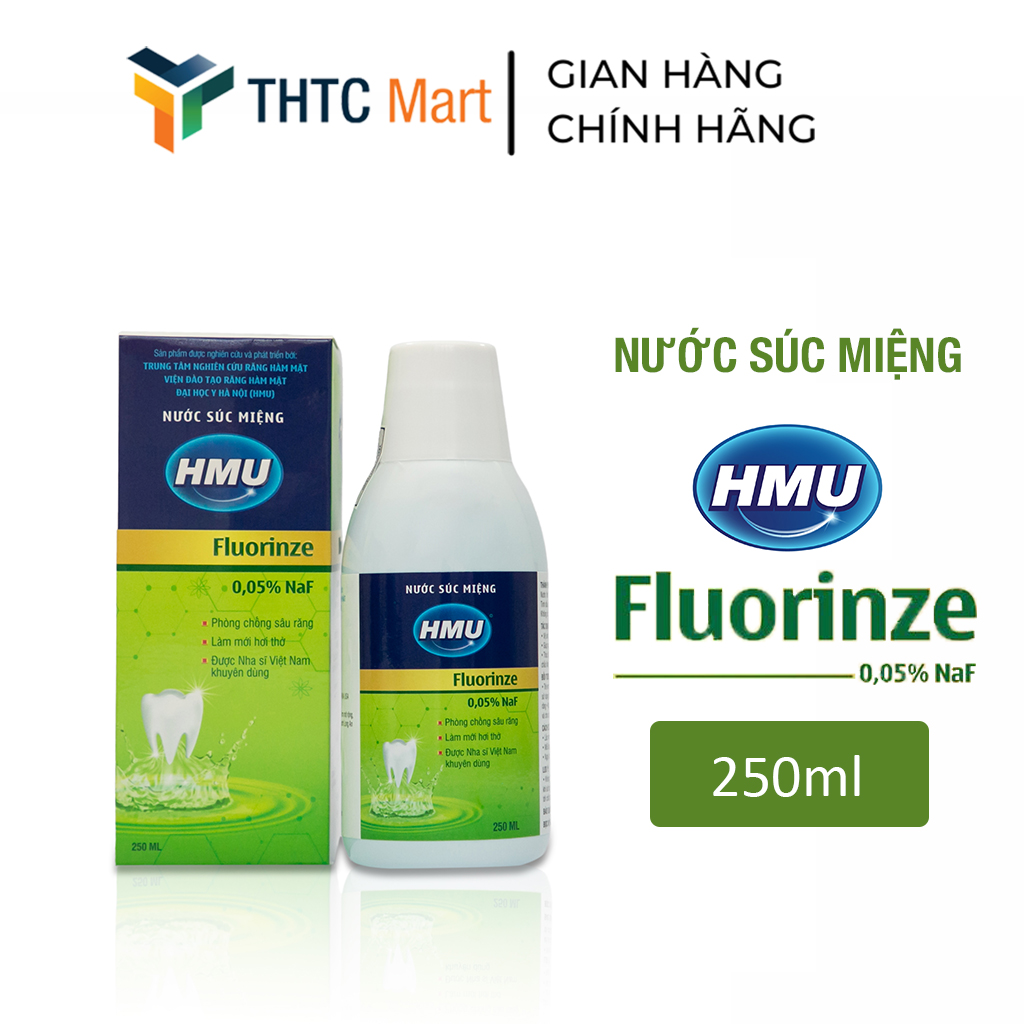 Nước súc miệng HMU Fluorinze 0,05% NaF ngăn ngừa sâu răng, cho hơi thở thơm mát - Chai 250ml