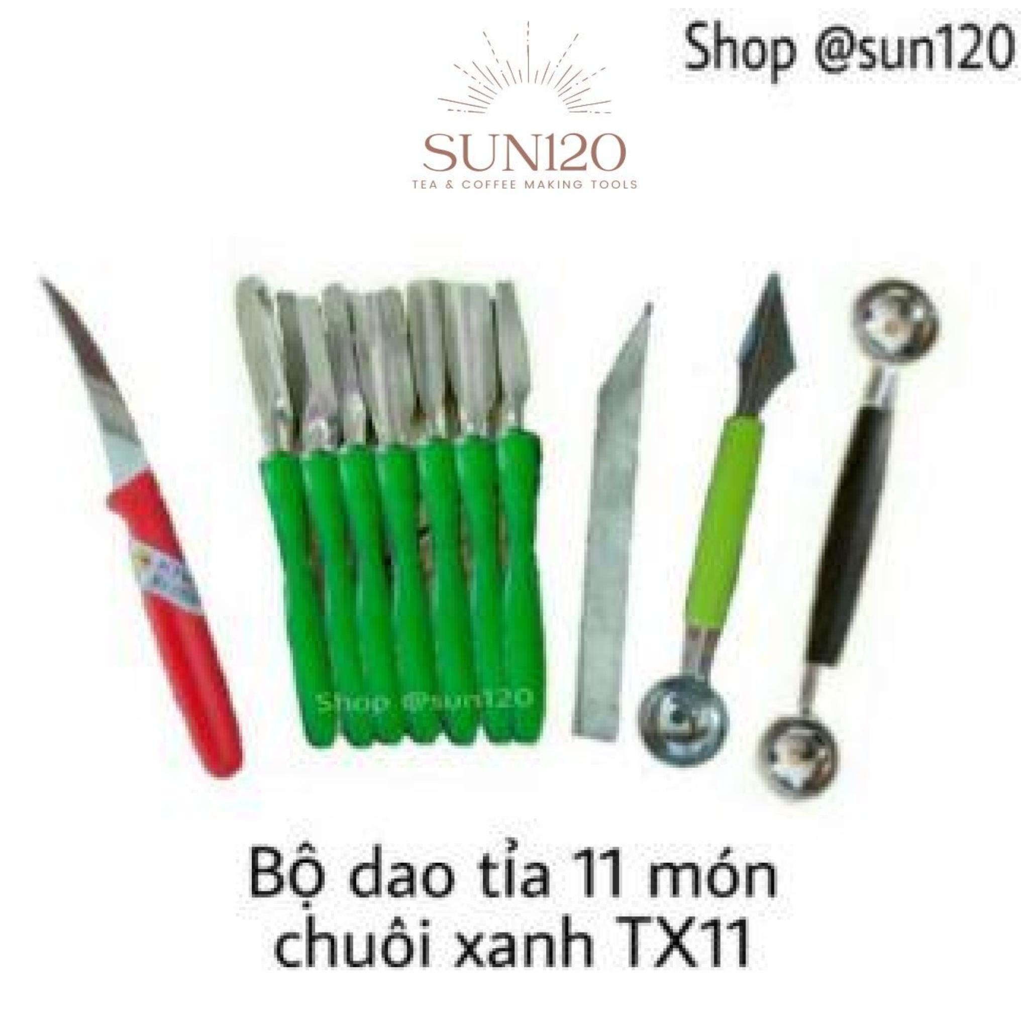 Bộ dao tỉa hoa quả 11 món TX11 chuôi nhựa xanh bộ dụng cụ tạo hình trái cây