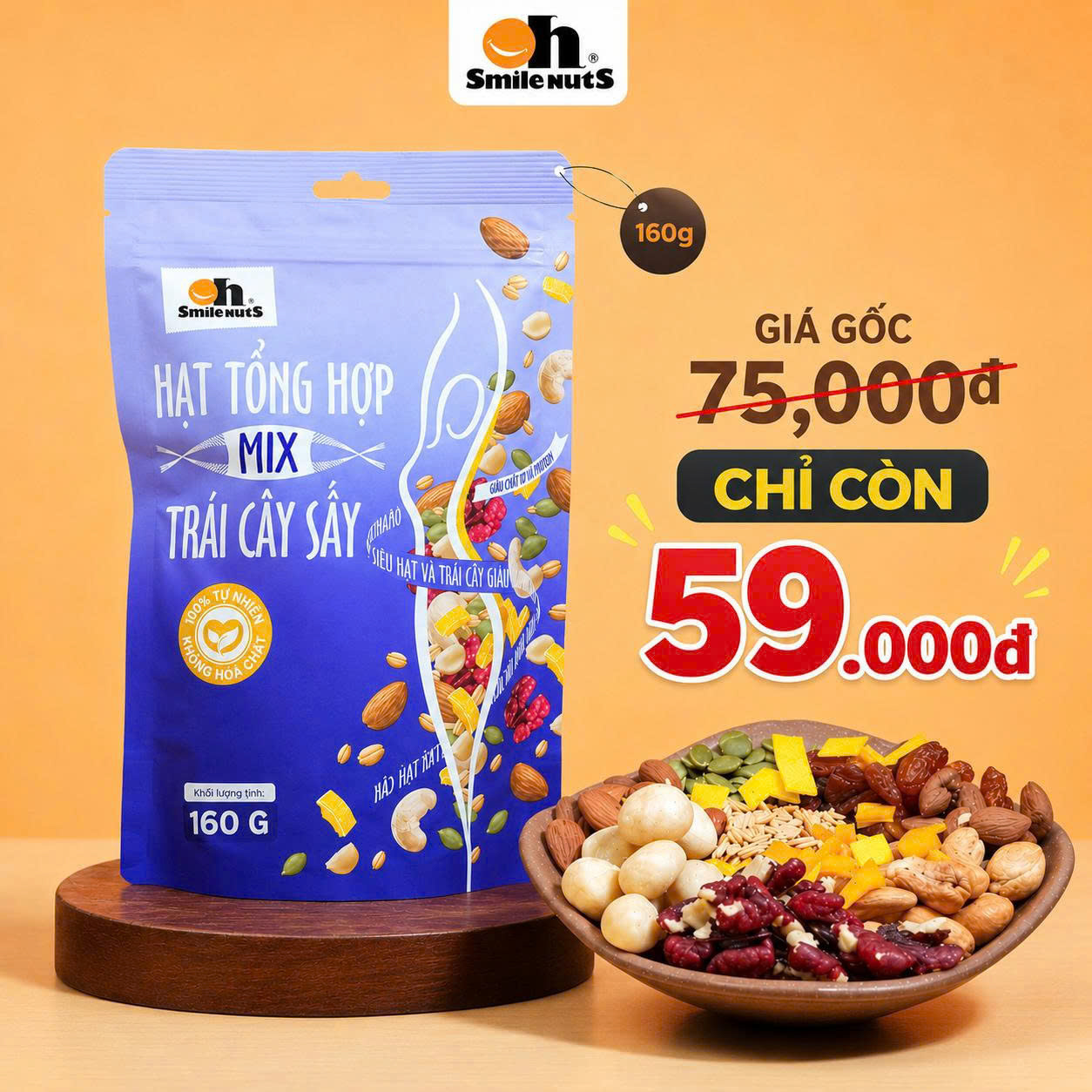 Hạt Tổng Hợp Mix Trái Cây Sấy Oh Smile Nuts 160g - Ăn Vặt Healthy, Giàu Dinh Dưỡng