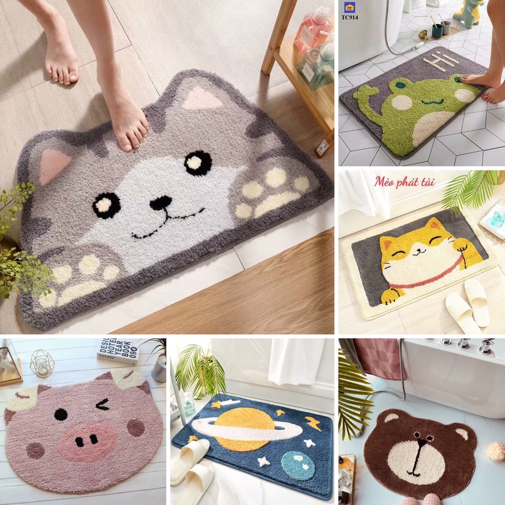 Tham lau chân cute, Thảm chùi chân chống trượt lông cừu 3D cao cấp siêu thấm 40x60cm