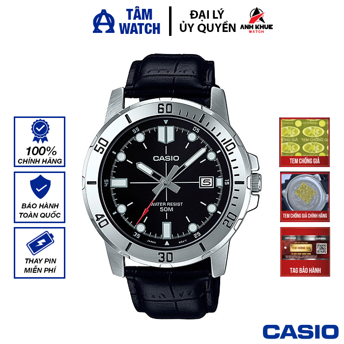 Đồng hồ nam dây da casio standard chính hãng anh khuê mtp-vd01l-1evudf