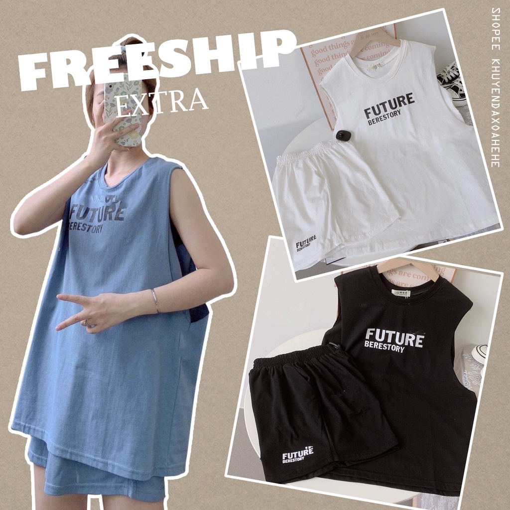 SUSQ005 Set áo tanktop phông quần đùi cộc xanh trắng đen Future Bộ áo ba lỗ không tay thun quần sooc short mặc nhà đẹp