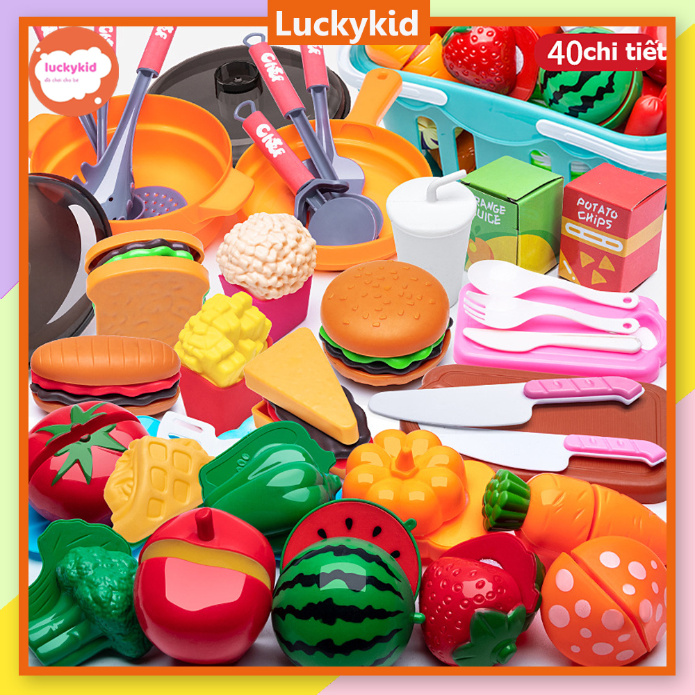 Đồ chơi nấu ăn cho bé trai bé gái, đồ chơi nhà bếp rau củ quả, pizza cho trẻ em - Luckykid